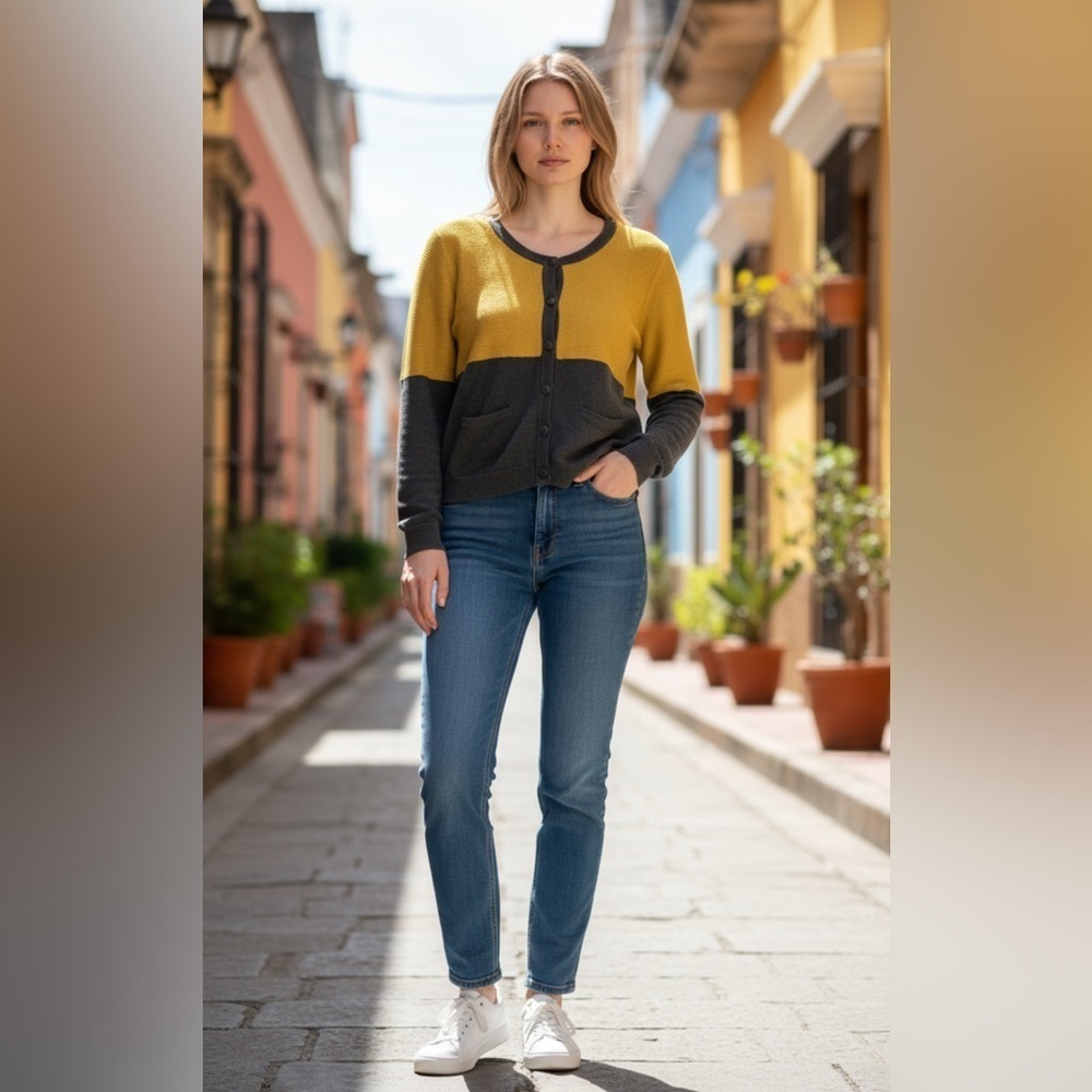 Rag & Bone cashmere and Cotton Gray & Yellow Button-Up Sweater